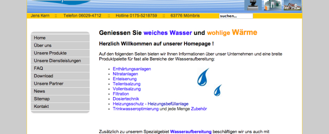 Webseite Vorgaenger Wasseraufbereitung, Enthärtungsanlagen und weiches und kalkfreies Wasser von Kern Wassertechnik in Mömbris